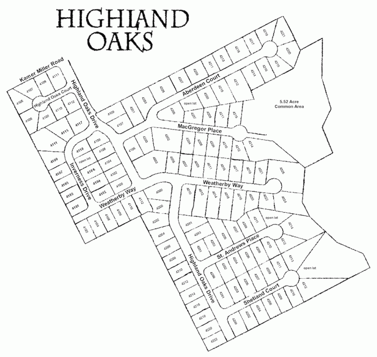 Highland Oaks Neighbrohood Map